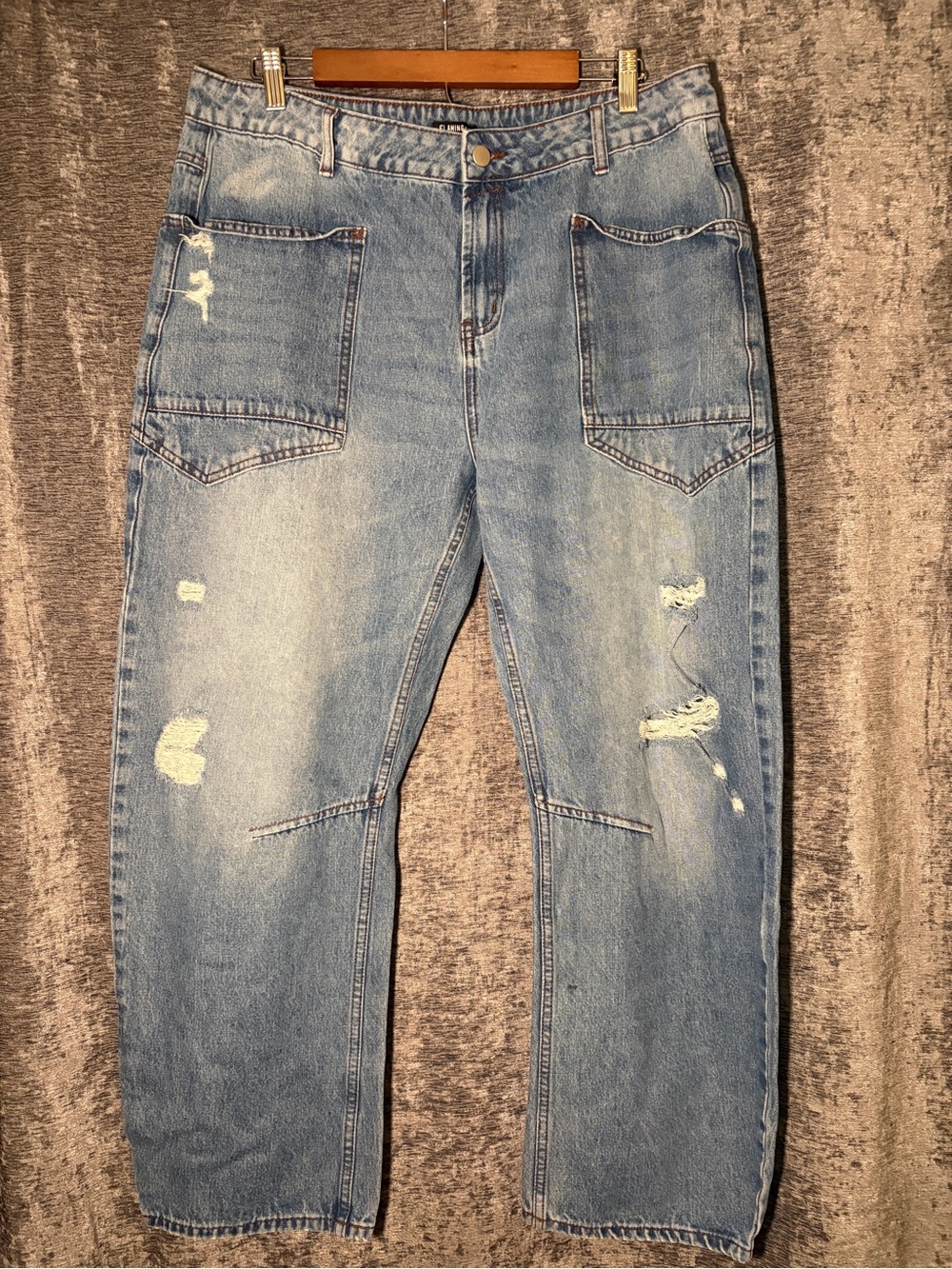 Flamingals Distressed Carpenter Jeans Light Wash Utility Denim Size 2XL